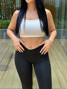 Lucia Bellido Women Solid Color High Waisted Skinny Leggings, Casual Everyday Wear - Black - View 6