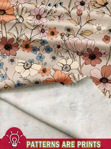 SHEIN Frenchy Plus Size Boho Ditsy Floral Dress With Short Sleeves And Square Neckline For A Chic Summer Look - Khaki - View 3