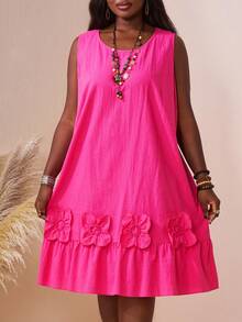 SHEIN CURVE+ Plus Size Women Casual Solid Color Sleeveless Short Dress/Autumn /Winter