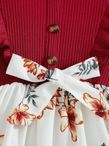 SHEIN Young Girl New Arrival Printed Long Sleeve A-Line Dress With Cinched Waist