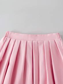 SHEIN 2 件女童甜美格子长袖翻领衬衫和中长 A 字裙套装，适合派对、郊游、学校、通勤、返校季、音乐节、休闲装 - 彩色 - 查看 5