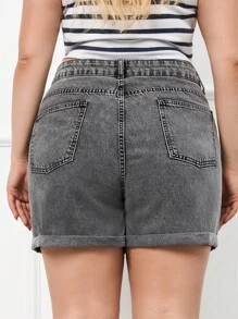 EURMUSE 迷你短褲，重度損壞帶有折疊細節 - 灰色 - 查看 2