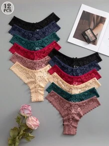 SHEIN Conjunto de 12 Peças de Calcinha Maiô Bikini de Renda Romântica e Sexy para Mulheres, Cores Variadas - Multicolorido - Visão 3