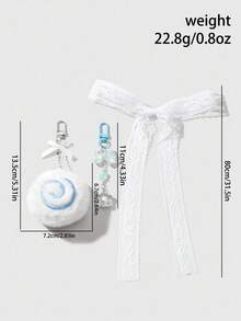 ROMWE Kawaii 3pcs Minimalist Cute Sweet Versatile High-Quality Blue Plush Fish Cake Swirl Resin Bow Flower Star + 80cm White Lace Headband Combo Set, DIY Keychain Bag Pendant, Suitable For Women, Daily Wear, Holiday Gift - Blue - View 4
