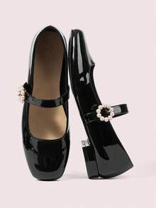 CUCCOO DOLLMOD Zapatos planos cómodos y transpirables de malla y terciopelo con punta cuadrada para mujer - Negro - Ver 2