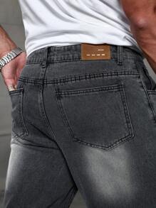 Manfinity Homme Jeans casual da uomo a gamba dritta, jeans neri lisci e lavati lunghi, adatti come regalo per marito o fidanzato