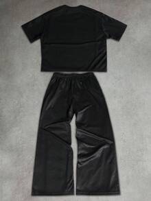 PAVTROS Bộ 2 áo phông in chữ và quần cạp rút họa tiết sọc cho nam Bộ đồ hai mảnh cho nam Bộ đồ dạo phố cho nam Bộ đồ thể thao mùa hè cho nam Quần thể thao rộng thùng thình cho nam Bộ đồ hai mảnh cho nam Quần thể thao - màu đen - Xem 2