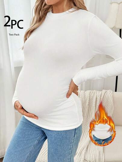 SHEIN Maternity Solid Color Round Neck Drop Shoulder Long Sleeve Casual Slim Fit T-Shirt Lingerie Lingerie Set Underwear Women Pajama Pajama Dress Loungewear Nightgown Robe Sleepwear Sleepwear Set Tank Top With Bra