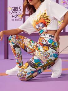 Nick 90s | SHEIN Women's Cartoon Figure Graphic High Waist Leggings - Multicolor - View 7