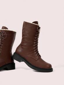 CUCCOO DOLLMOD Women's Fashionable & Versatile Thermal-Lined Mid-Calf Boots, Autumn/Winter - Brown - View 2