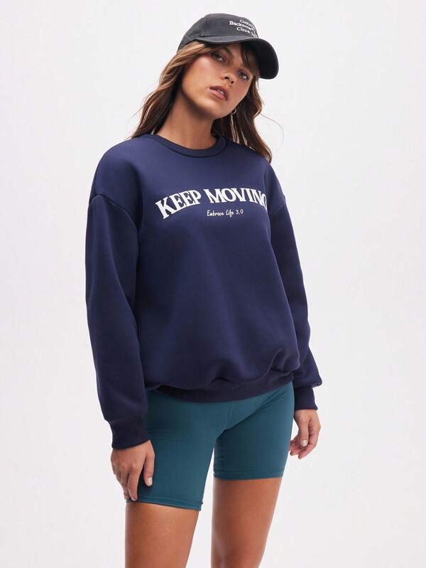 SHEIN Women's Casual Sports Slogan Print Dropped Shoulder Long Sleeve Sweatshirt