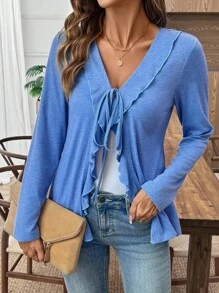 EMERY ROSE Áo khoác mỏng dài tay thường ngày màu xanh nhạt dành cho nữ - Màu xanh lam - Xem 5