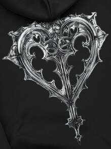 PAVTROS Sudadera con capucha para hombres, tono negro con impresión floral gótica y corazón en la parte delantera y trasera, diseño elegante y personalizado, se adapta a varios tipos de Body, para uso diario - Negro - Ver 5