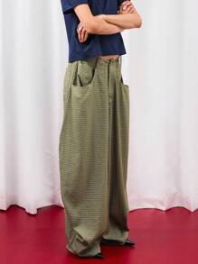 COUREZ Low Rise Baggy Balloon Fit Check Trousers /Y2K Going Out Outfits Fall Women Clothes Fall Clothes Cute Winter Clothes For Women - Dark Green - View 5