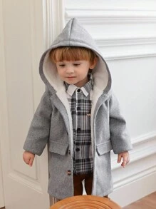 Souflis Souflis Baby Boy 3-24 Months Minimalist Wool Blend Hooded Trench Coat, Fashionable With Warm Thermal Lining, Autumn/Winter, Children Apparel Coat Coat Winter Coat Winter Clothes Hooded Coat Winter Jacket Jacket Winter Coat Gray Wool Coat Coats Coat Fall - Light Grey - View 13