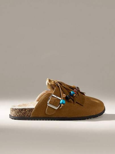 Solecia Women's Round Toe Brogues With Tassels And Full Rhinestones, Double Buckle Strap Flat Comfortable Shoes For Daily, Party, Commute, Fashion Versatile