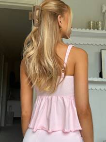 CovetEZ 女士夏季度假海星装饰荷叶边下摆粉色可爱娃娃装吊带上衣 - 粉色 - 查看 4