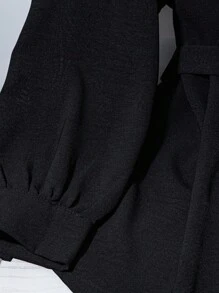 SHEIN CURVE+ 优雅休闲日常金属装饰蝴蝶结后背带大码女式衬衫 - 黑色 - 查看 4