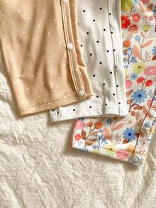 SHEIN 3 Peças Conjunto de Macacão de Manga Longa com Estampa de Raposa Fofa, Poá e Floral para Bebê Menina, Disponível nas Cores Branco, Amarelo e Estampa Floral para Uso Casual - Multicolorido - Visão 6