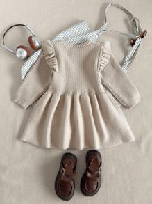 PrepCrw 女婴优雅荷叶边领长袖针织毛衣裙