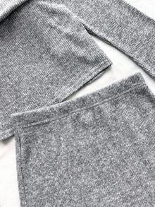 少女休闲露肩T恤和迷你裙套装，浅灰色 - 灰色 - 查看 5