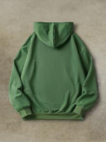 Discovery X SHEIN Men's Letter & Butterfly Pattern Long Sleeve Hoodie Sweatshirt , Fall - Green - View 2