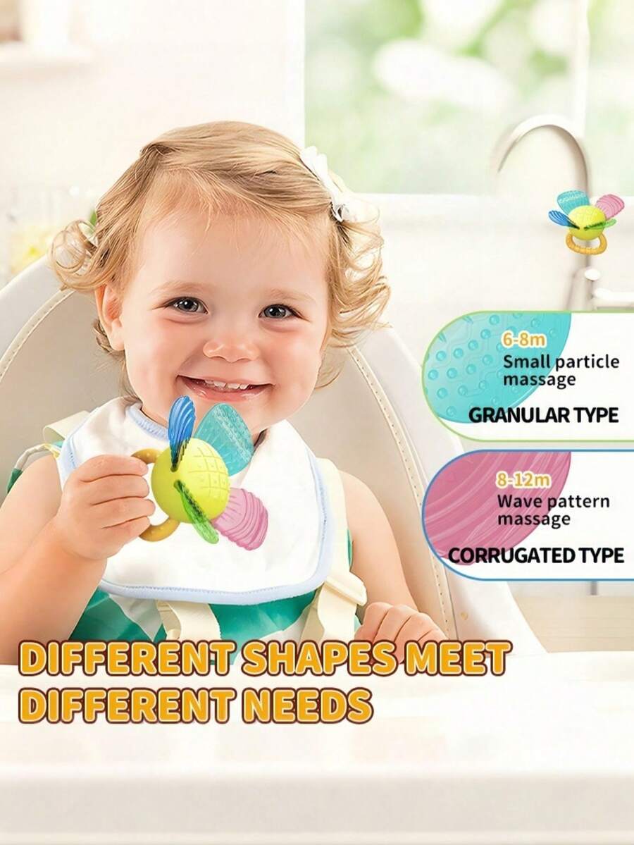 Zazumi 1 pieza Juguete de dentición con forma de flor de silicona para bebés recién nacidos, juguete de aprendizaje temprano y juego sensorial para el primer año de desarrollo con diseño de agarre fácil (estilo y accesorios aleatorios)