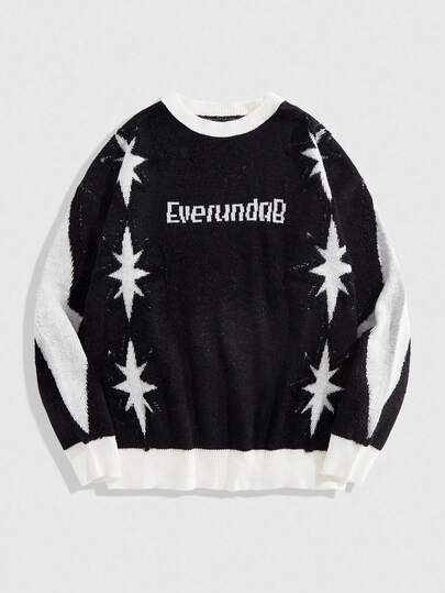 Street Life Maglione vintage da uomo a maglia jacquard, moda da strada, autunno inverno