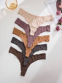 SHEIN 5件套休闲荷叶边条纹丁字裤内裤套装 - 彩色 - 查看 3