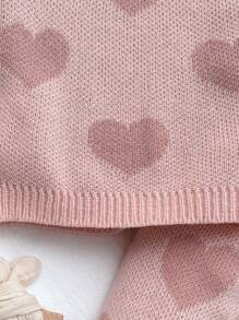 SHEIN Set di maglione a maniche lunghe e pantaloni in maglia rosa con motivo a cuori, adatto per neonati femmine, per autunno/inverno