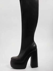 SHUZIA 女士时尚流畅设计及膝靴 - 黑色 - 查看 4