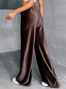 EURMUSE Women, Autunm, Brown, Velvet, Wide Leg, Loose Fit, Drawstring, Comfortable, Premium Quality Fabric - Brown - View 3