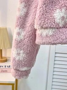 Sparklyn Girls Casual Furry Hooded Jacket With Zipper, Suitable For Outerwear - Pink - View 3