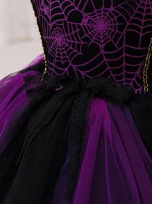 Glamorique Kids Halloween Kids Dress, Partywear, Halloween Children's Ball Dress, Autumn Dress, Elegant Wedding Guest Dress, Outdoor Clothing, Baby Girl Princess Dress, Black Knitted Spider Web Printed Suspender Mesh Dress, Stage Performance, Halloween Costume, Lace Pattern, Birthday Party, Festival COS Huali Dress, Four Seasons Dress Baby Girl Halloween Dress Toddler Halloween Dress Purple And Black Baby Dress Baby Tutu Dress Purple, Halloween Clotheshalloween Costumes Halloween Clothes Fall Winter