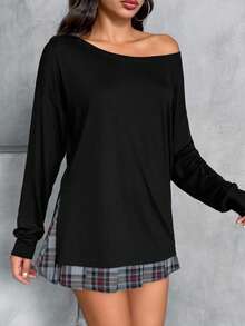EURMUSE Solid Asymmetrical Neck Ruched Satin Blouse One Shoulder Top, Elegant Style - Black - View 3