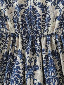 少女花卉印花盖袖高腰连衣裙，适合度假、休闲和日常穿着 - 彩色 - 查看 3