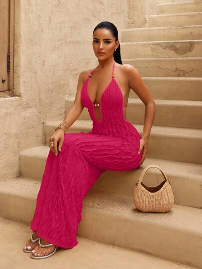 Sirith Women's New Summer Yellow Sexy Deep VU Neck Long Bag Yellow Fringe Fabric Dress, Amber Beaded Decorative Design, Suitable For Beach Vacation