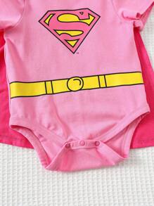 SUPERMAN X Cozy Pixies 2pcs Baby Girl Superhero Pattern Colorblock Soft Knit Bodysuit & Cape Set Baby Girl Clothes Pink Baby Bodysuit Infant Girl Bodysuit Newborn Girl Clothes Baby Superhero Infant Bodysuit - Multicolor - View 6