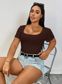 SHEIN Essnce 大码女式夏季休闲上衣，外出上衣，适合乡村音乐会、锐舞派对等场合 - 棕色 - 查看 7