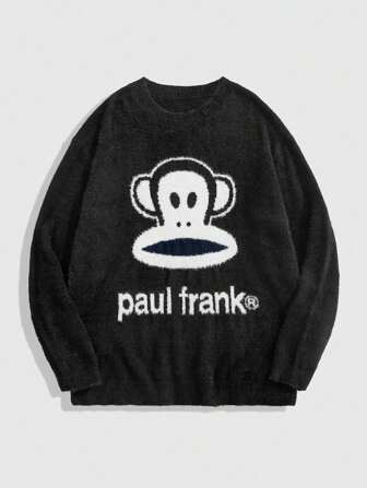 Paul Frank X ROMWE Men's Casual Monkey Pattern Crew Neck Sweater