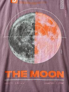 Discovery X SHEIN Men's Casual Letter & Moon Graphic Round Neck Short Sleeve T-Shirt, Summer