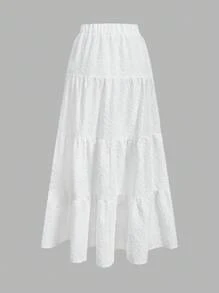 SHEIN EZwear 女士休闲度假多层蛋糕裙，适合夏季，适合度假 - 白色 - 查看 2