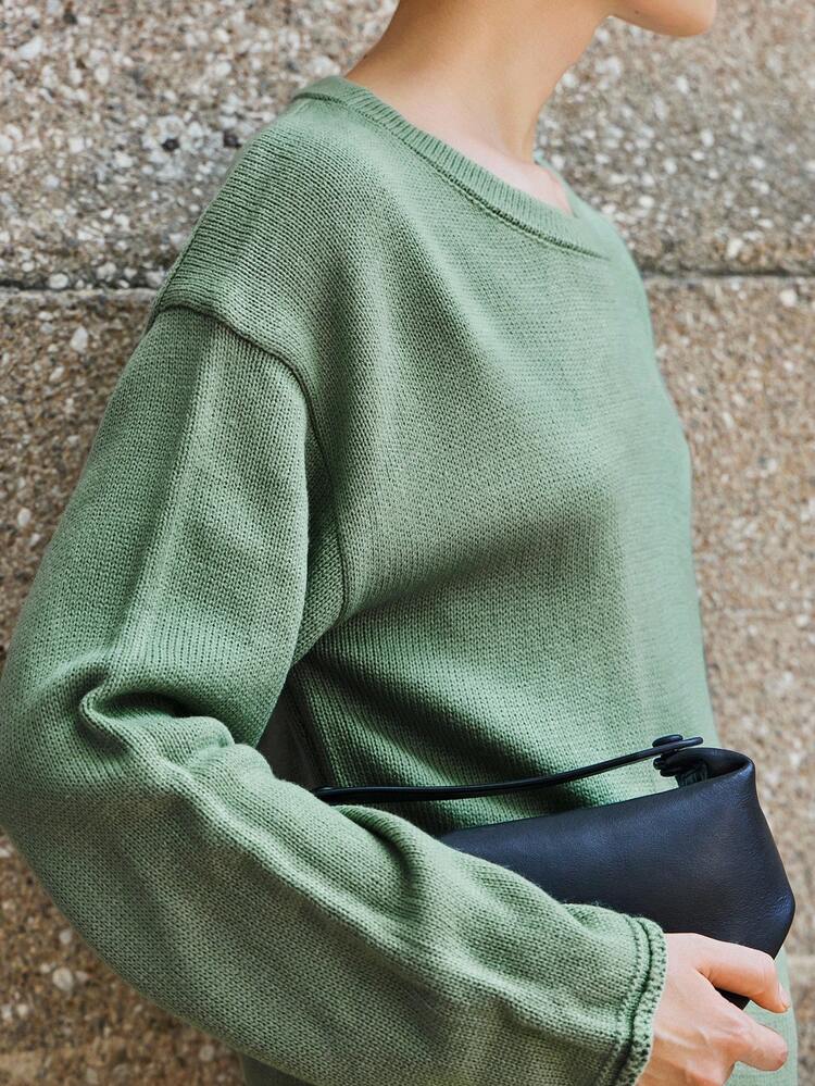 Lumivelle Fall Women Loose Fit Crew Neck Casual Pullover Sweater, Early Autumn Green Sweater Knit Pullover Fall Winter - Green - View 5