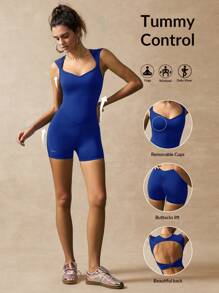 VARSIVA Women's Solid Color Hollow Out Backless Jumpsuit - Royal Blue - View 12