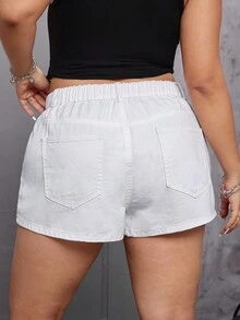 SHEIN EZwear Quần short denim cạp cao cổ điển cỡ lớn - trắng - Xem 2