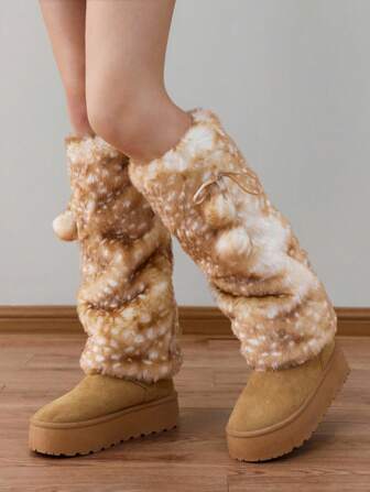Fairycore 1 Paio Di Scalda Gambe Carini A Forma Di Cervo, Scalda Gambe Oversize Alla Moda In Stile Y2K Con Pompon Soffici E Spessore, Adatti Per Uso Quotidiano, Autunno/Inverno, Vacanze E Feste