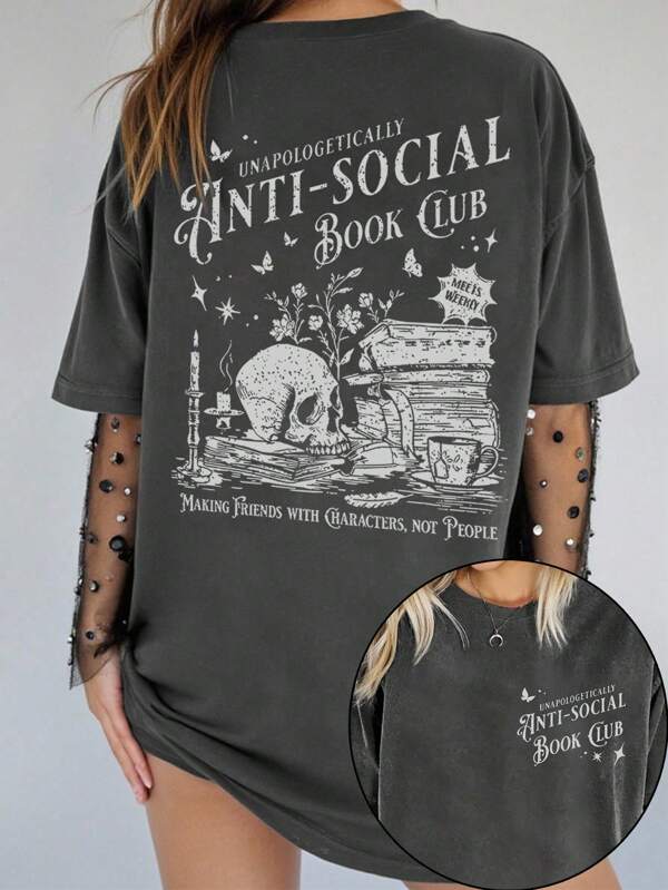SHEIN CURVE+ Große Größen Lässig T-Shirt mit Slogan Aufdruck, Kurzarm, Sommer
