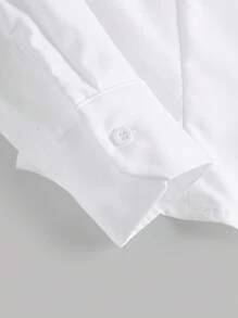 SHEIN 青少年女孩編織純色蝴蝶結圖案休閒襯衫 - 白色 - 查看 7
