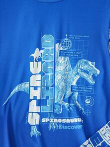 Discovery X SHEIN Men's Dinosaur & Letter Print Long Sleeve Top And Pants Pajama Set, Spring/Autumn, Fall Clothes - Blue and White - View 4