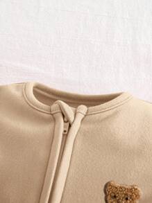 Cozy Pixies 新生男婴 2 件纯色针织柔软圆领长袖连体衣和裤子套装，适合春、夏、秋、冬、居家、户外穿着 - 彩色 - 查看 4